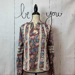 Sundance Paisley Floral Print Peasant Blouse Med